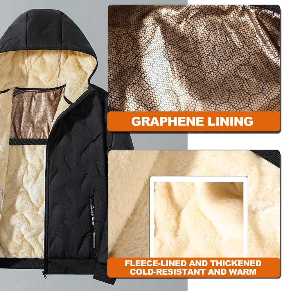 Nero,M,Felpa Uomo Felpe con Cappuccio Invernale Giacca Fodera in Pile Cappotto con Cerniera Integrale Hoodie con Tasche Autunno e Inverno