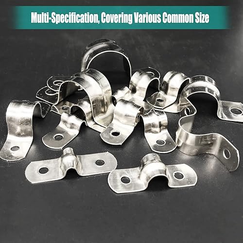 Miniatura 5 de Kit surtido de 142 abrazaderas de correa de tubo, acero inoxidable 304 con 2 agujeros, correa de tubo rígida, abrazadera de correa de tubo en U