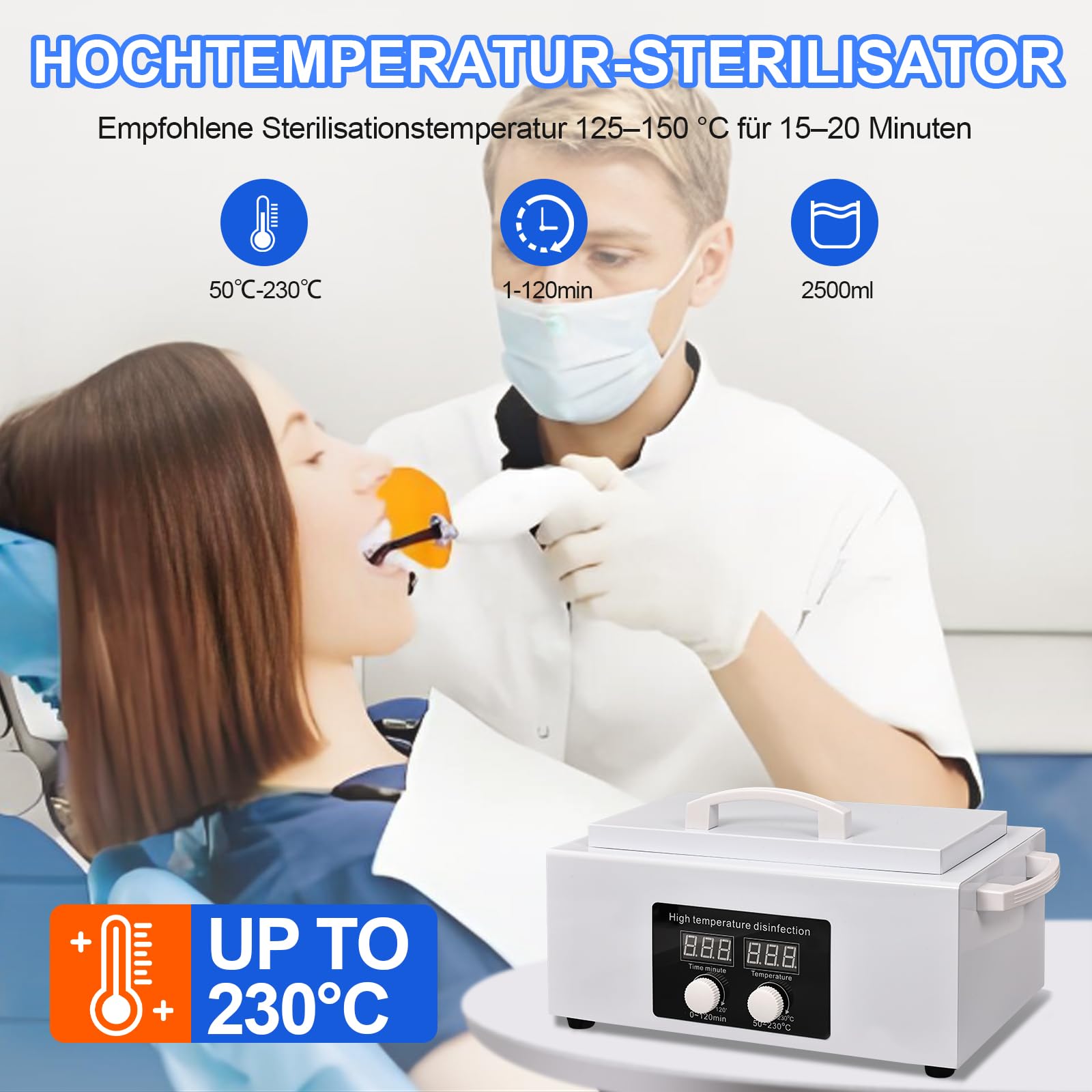 Sterilizzatore ad alta temperatura a doppio strato, 600 W, disinfettante a caldo secco, disinfettante per utensili in metallo, per saloni di unghie e parrucchieri, temperatura 230 °C (001Bianco)