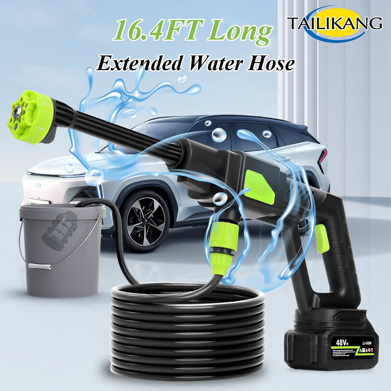 Lavadora a presión inalámbrica, lavadora eléctrica portátil 6 en 1, manguera de 5 m, pistola de agua de alta presión, lavadoras eléctricas inalámbricas para limpieza de patio y coche, grifo conectable