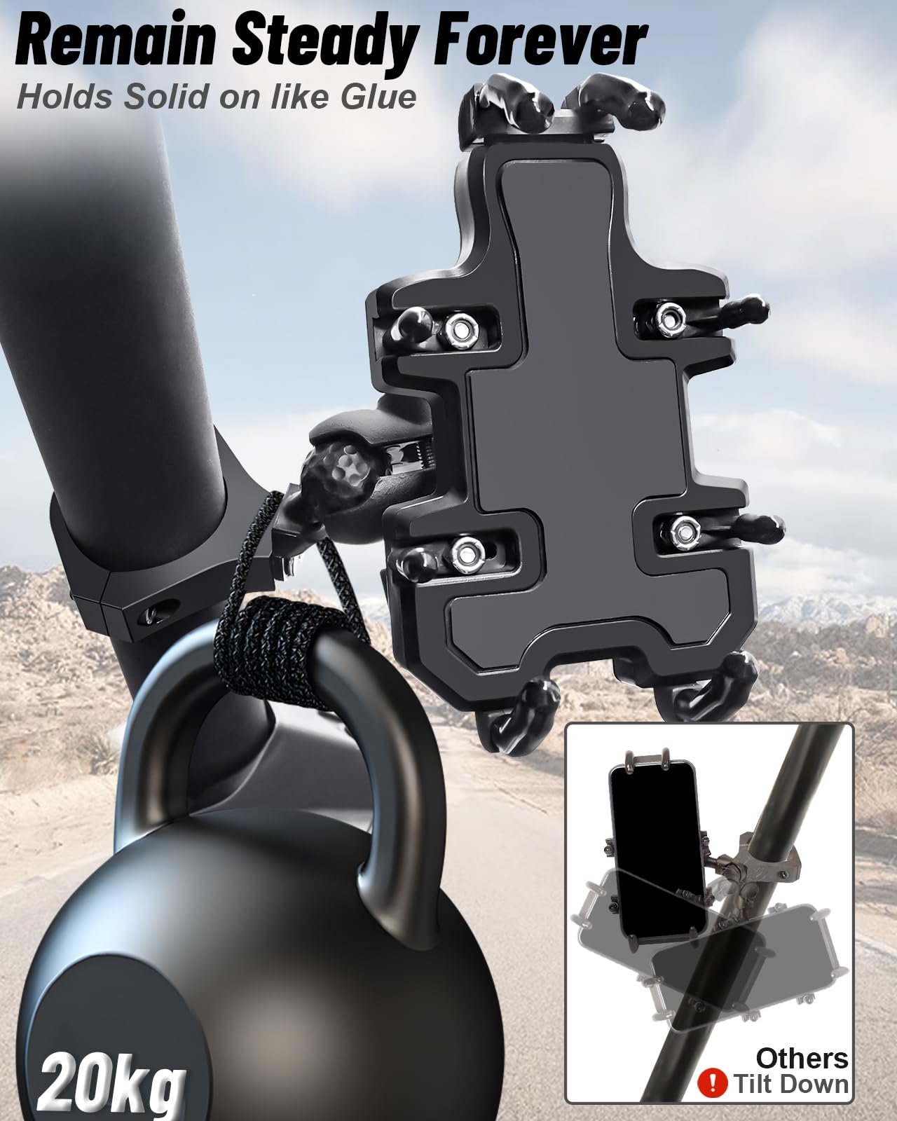 Soporte para teléfono UTV – Soporte de teléfono resistente ajustable de 360°, 8 garras para tubo redondo de 1.75 a 2 pulgadas, compatible con RZR Maverick X3 Ranger Pioneer Talon Teryx