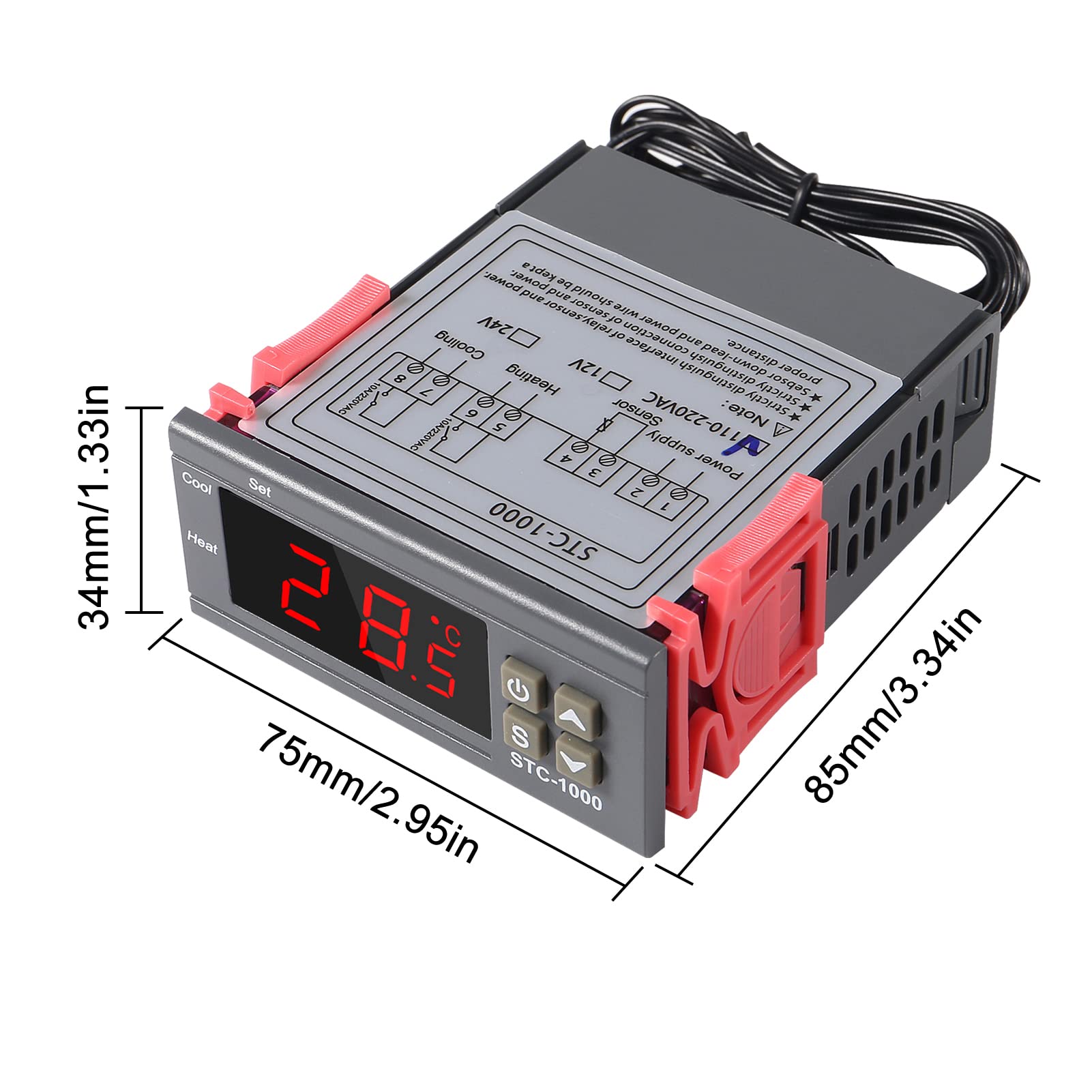 (110-220V) - 2Pcs STC-1000 Digital Temperature Controller 110-220V Thermostat Incubator Thermoregulator Relay Heating Cooling with Sensor Probe Cable 3