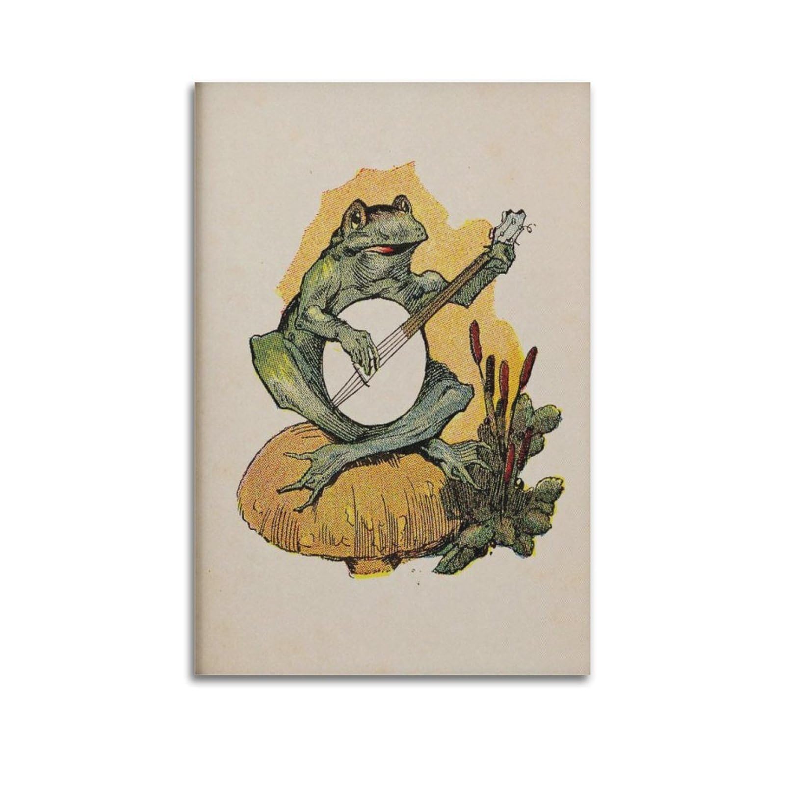 xiaoxiaoshen Vintage Frog Banjo Retro Musical Canvas Poster Wall Art Prints Room Aesthetic Murals Bedroom And Living Decorations 20x30inch(50x75cm)