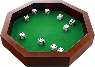 Fun+1 Toys! 11.75-Inch Octagonal Wooden Dice Tray - Dice Included
