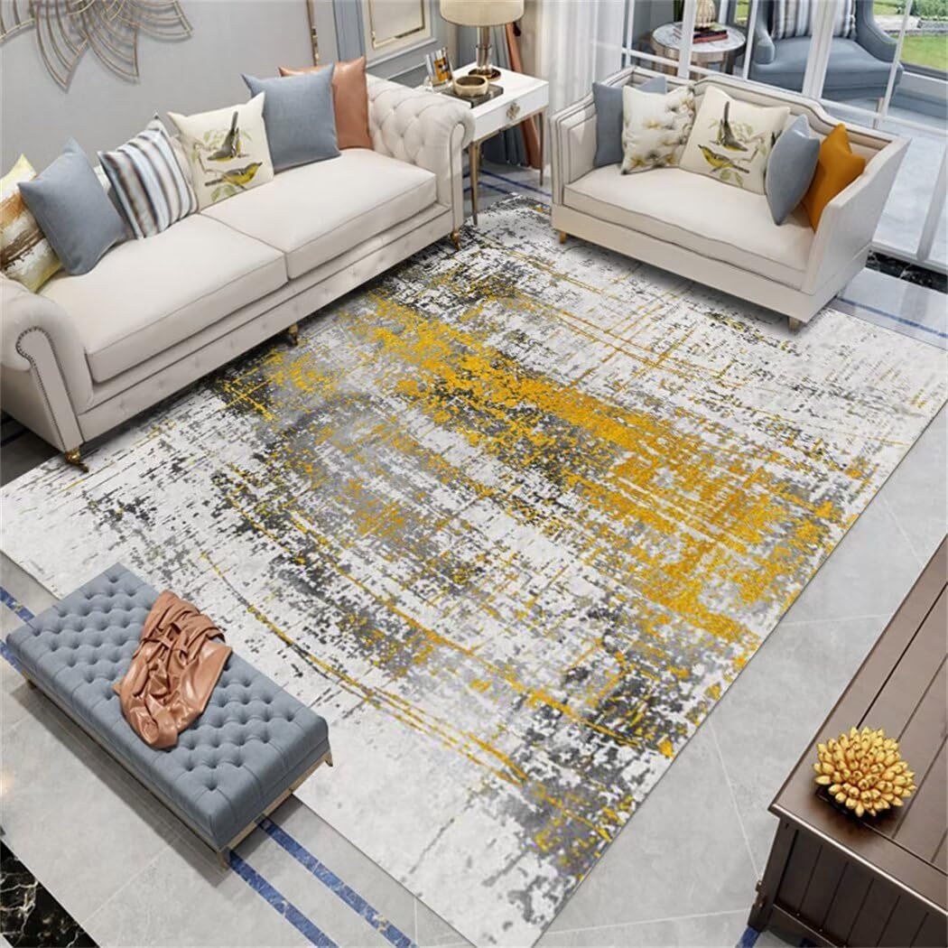 Tapis chambre garçon adolescent gris et jaune 50x80cm pour couloir et cuisine