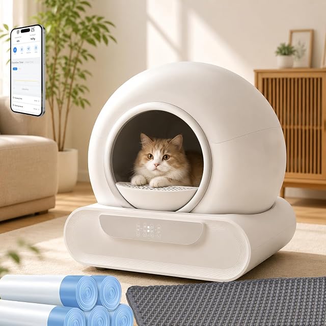 Arenero Autolimpiable XXL para Gatos, Caja Arena Automática 74L con Control por Aplicación