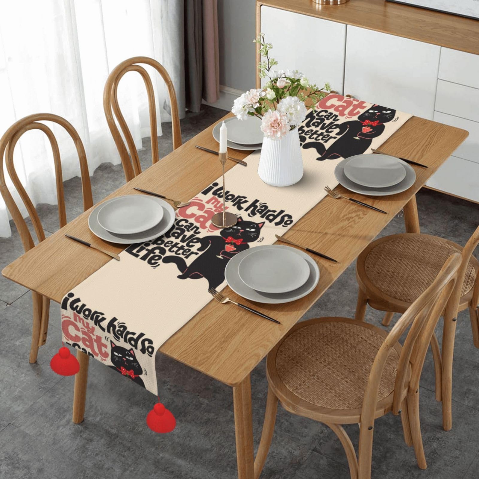Chemin de table Noël chat amusant pour repas de fête en famille