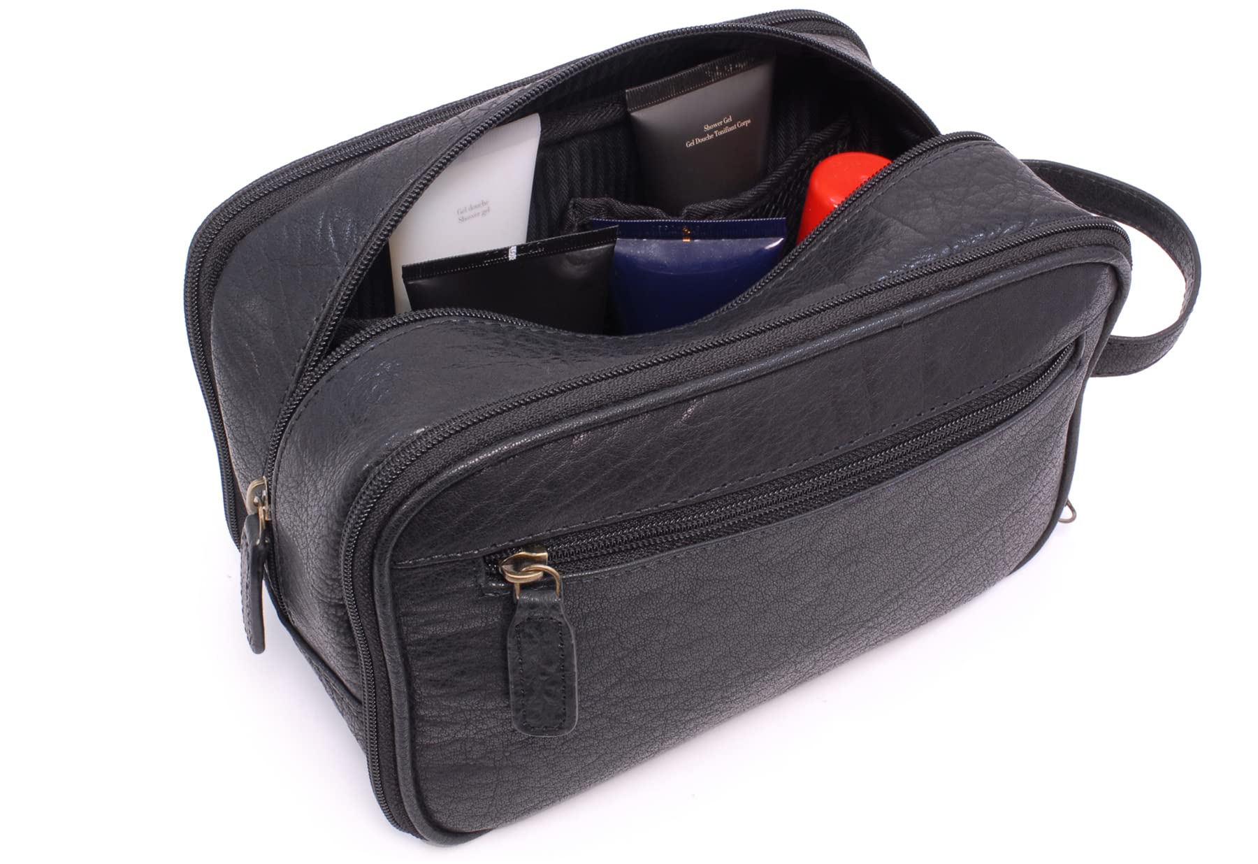 Beauty Case da Viaggio in Pelle - Borsa da Toilette Media - Necessaire Uomo - Wash Bag - Borsa Pochette per Cosmetici - Durham - Nero