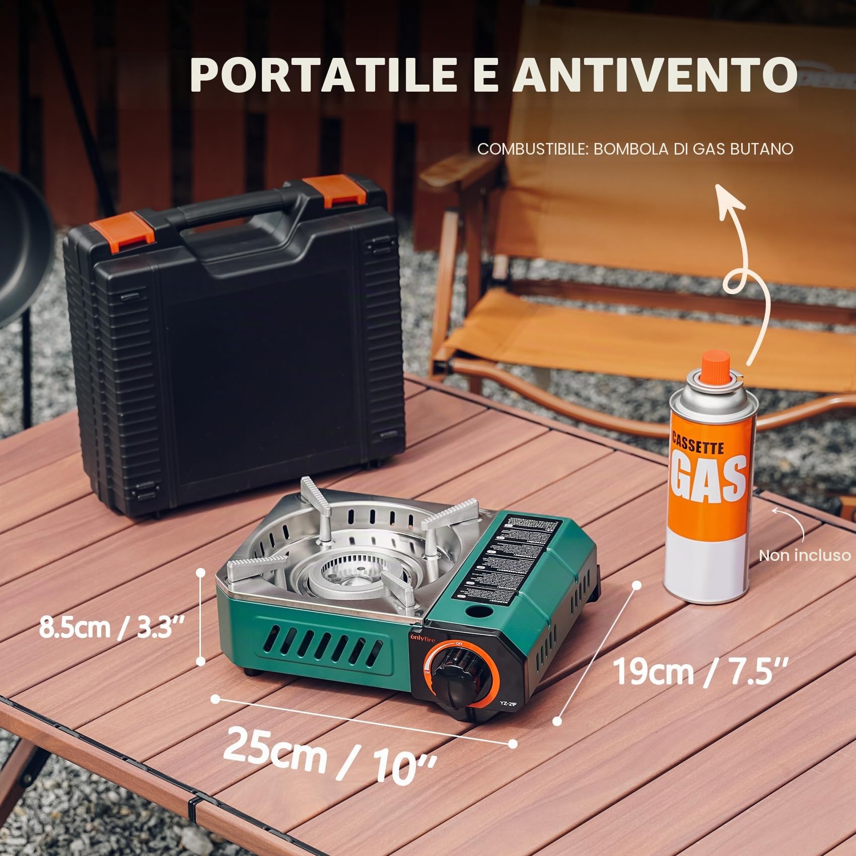 onlyfire Mini Fornello da Campeggio a Gas Portatile con Custodia per Il Trasporto, Fornello a Gas da Esterno per Il Campeggio, L'escursionismo, Il Viaggio in Camper, la Colazione, 2000W, Verde