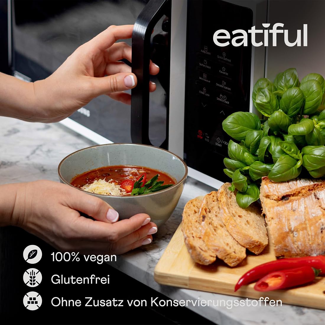 EATIFUL Chili-Suppe, Verzehrfertige Vegane Chili-Bohnensuppe, Hergestellt Aus Biologischem Gemüse, Pflanzlich, Glutenfrei, Ohne Gentechnik, 400g (Packung mit 10 Stück)