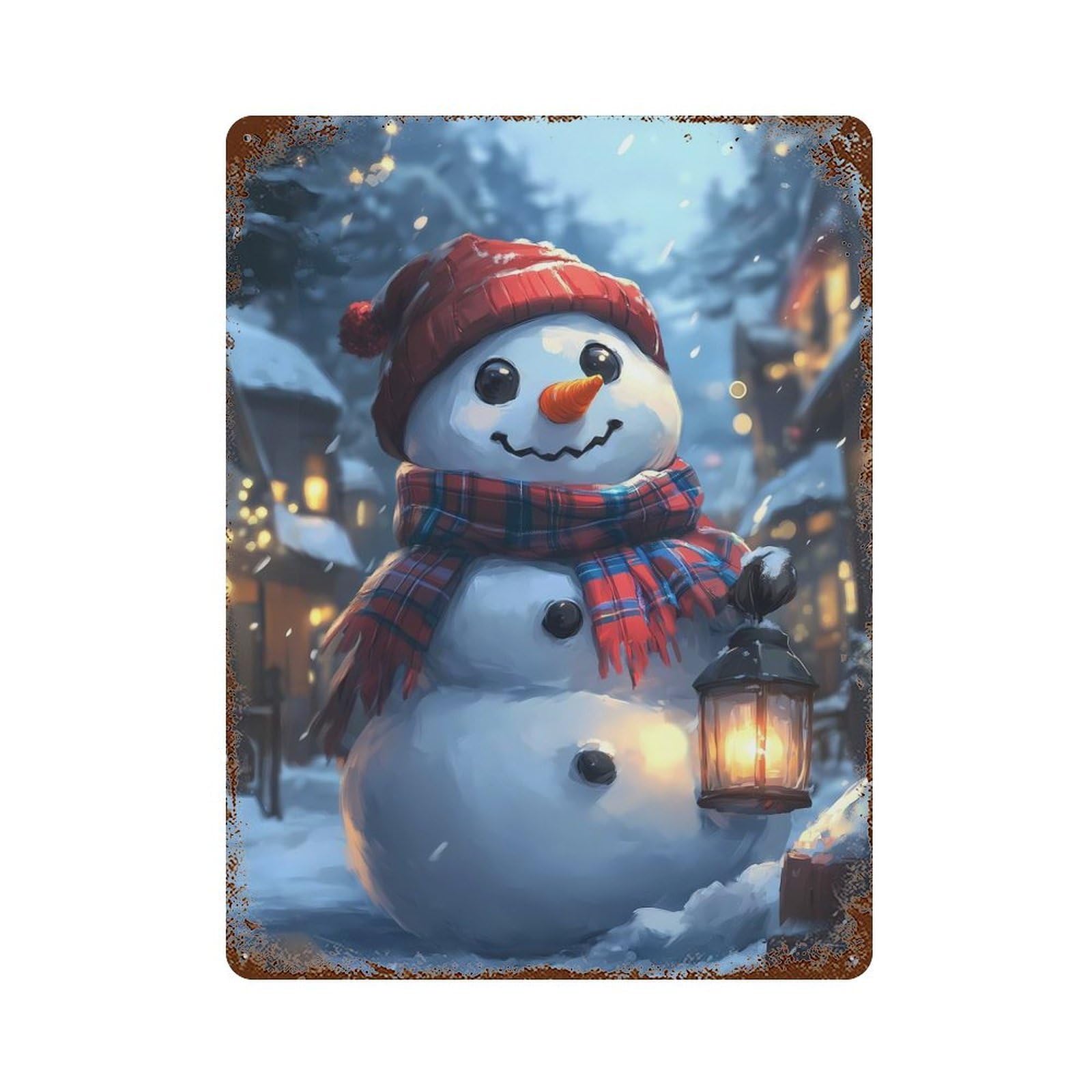 Smiling Snowman with Lantern Christmas Decorative Tin Sign 15.7"x11.8", for Bistro, Counter And Cafe Decor, Classic Wall Plaque