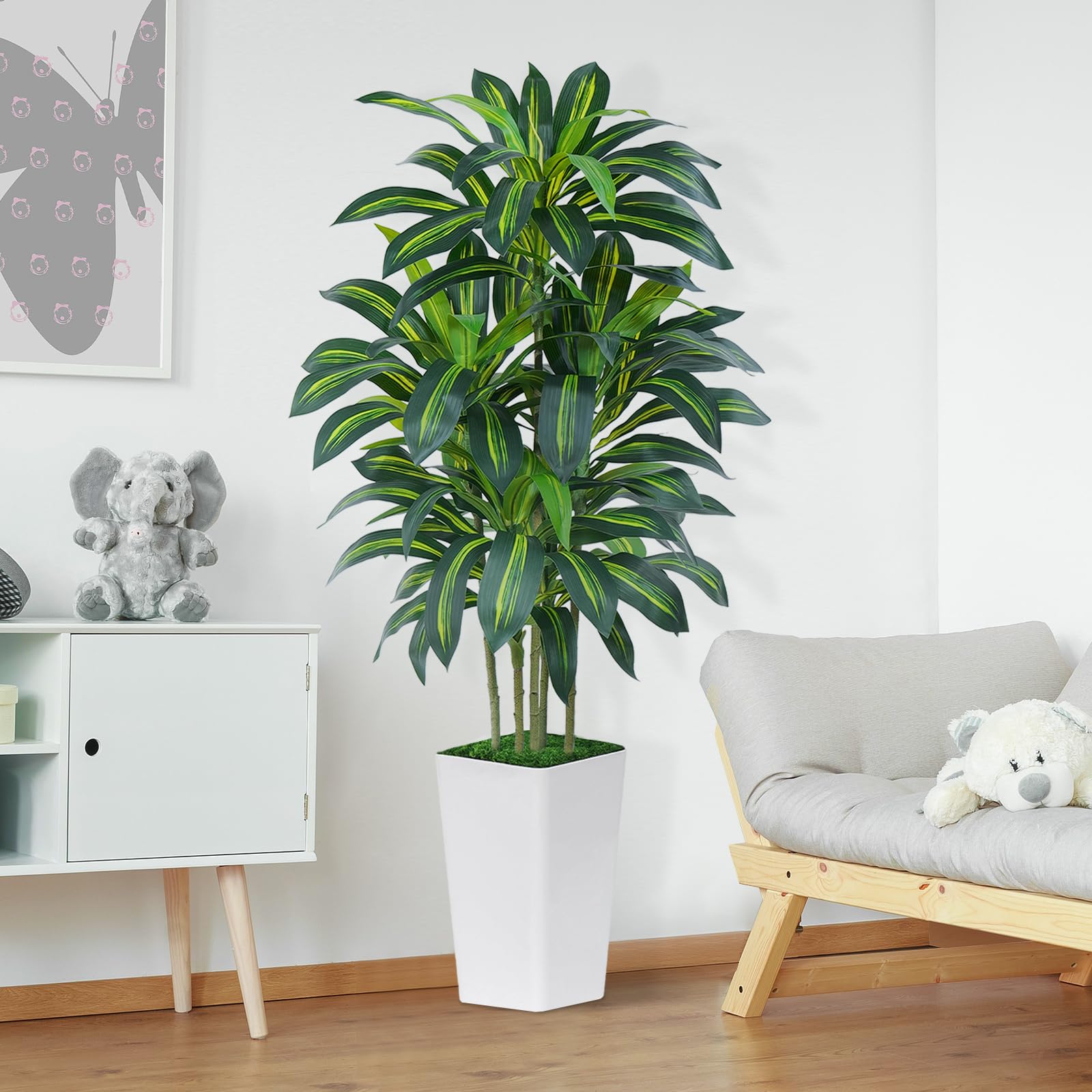 Palmier Artificiel 180cm Grande en Jardinière Blanche 108 Feuilles Arbre Décoration Intérieur