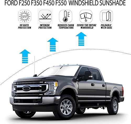 Miniatura 3 de Bestview Parasol para parabrisas compatible con Fo-rd F250 F350 2008-2016, parasol para ventana delantera, bloquea los rayos UV del calor, plegable,