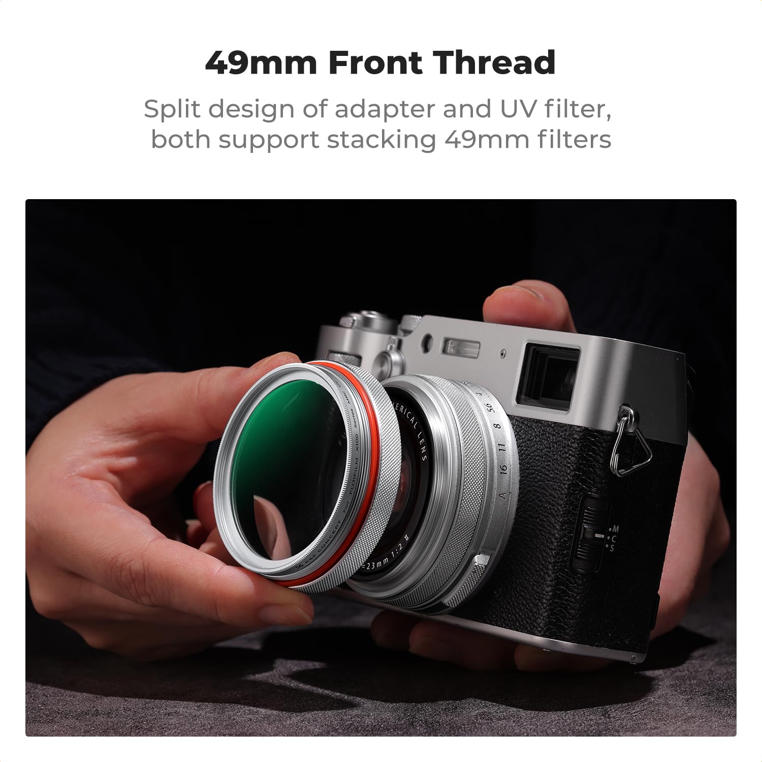 K&F CONCEPT Nano-Xcel Filtro UV + Parasol + Tapa Comaptible con FujiFlim X100 Series, Filtro de Protección UV Compatible con Fujifilm X100 X100S X100F X100T X100V X100VI(Plata)