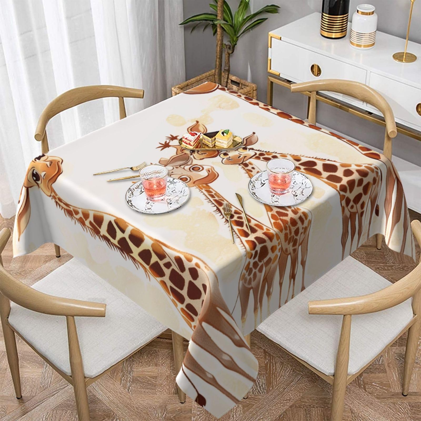 WPKJU Cute Cartoon Funny Giraffes Printed Square Tablecloth 60x60 inch Water Resistant Table Cover Washable Rectangle Table Cloth for Dining Tables