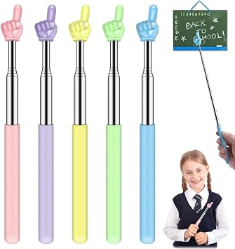 Retractable Teacher Pointer for Classroom Kids Reading, Dumero Extendable Finger Pointer Stick for School, Collapsible Finger Pointing Stick, Long Telescoping Hand Pointer, 5 Pack