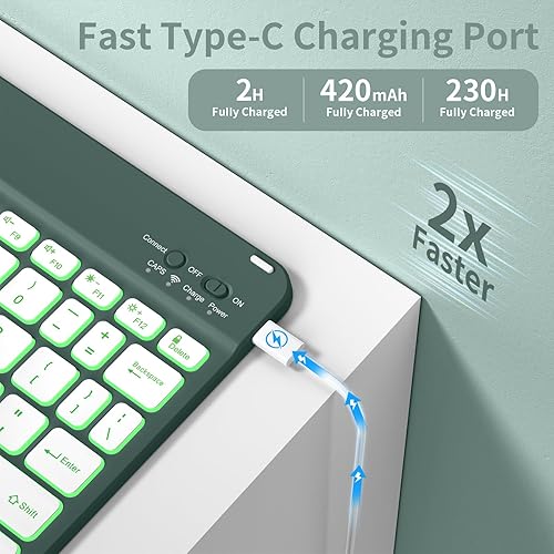 Miniatura 30 de aoub Funda para iPad de 9ª/8ª/7ª generación de 10.2 pulgadas, funda de teclado Bluetooth inalámbrica desmontable, funda trasera de TPU suave