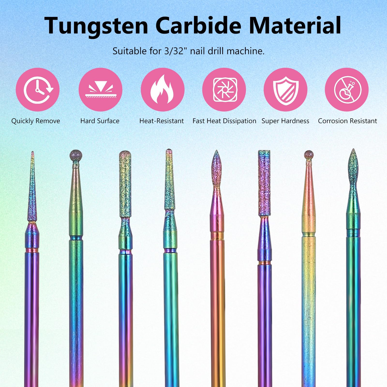 13 PzPunte Fresa Unghie Professionale, Punte Fresa per Unghie da 3/32": 3 punte in carburo di tungsteno, 3 puntes in ceramica, 6 puntes in metallo e 1 pennello, per unghies in gel acrilico manicure
