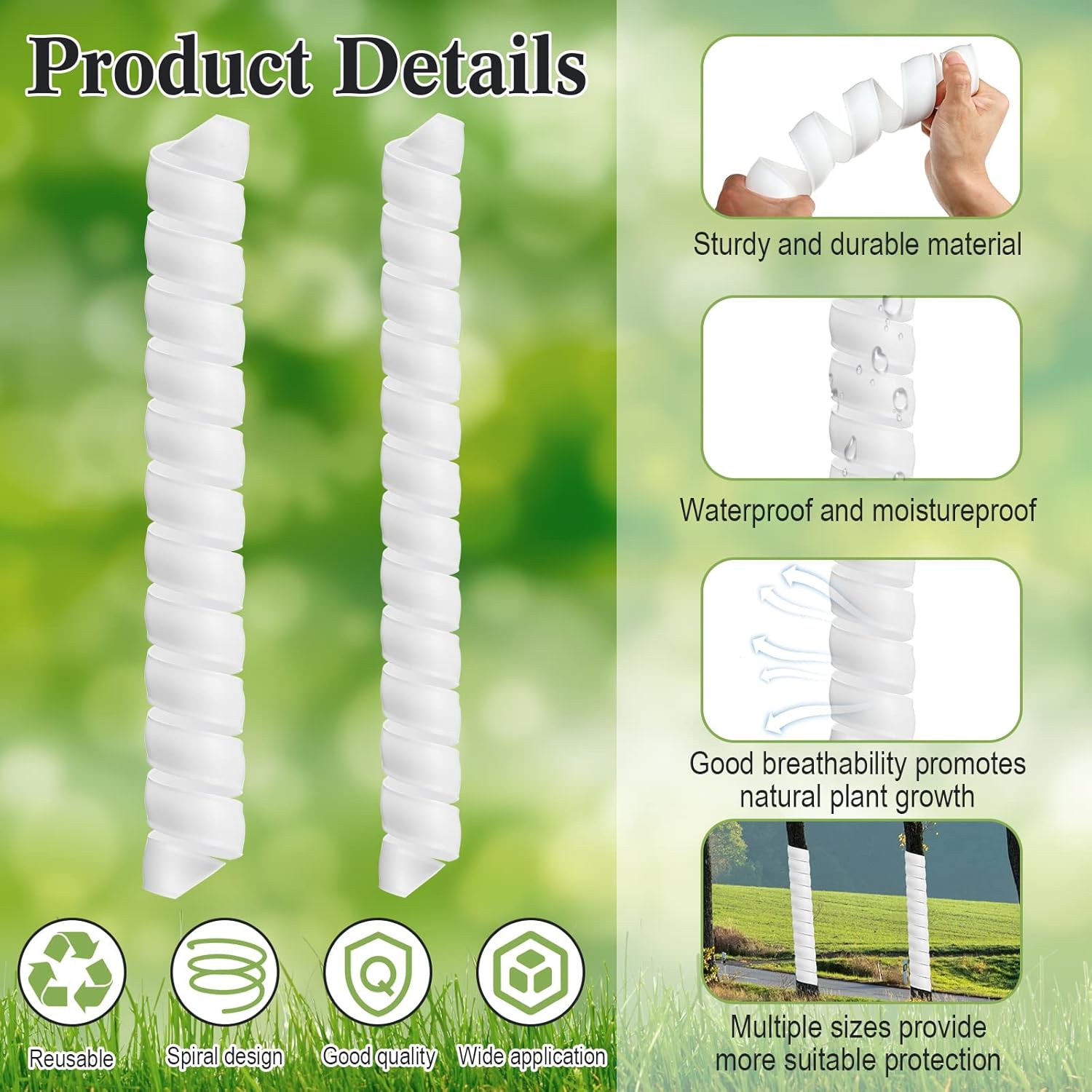 Wesiti 20 Pcs Tree Trunk Protector Plastic Spiral Trunk Tree Wrap Guard Bark Tube Protectors to Protect Bark Saplings from Deer Cats Rodents Rabbit Mowers (White)