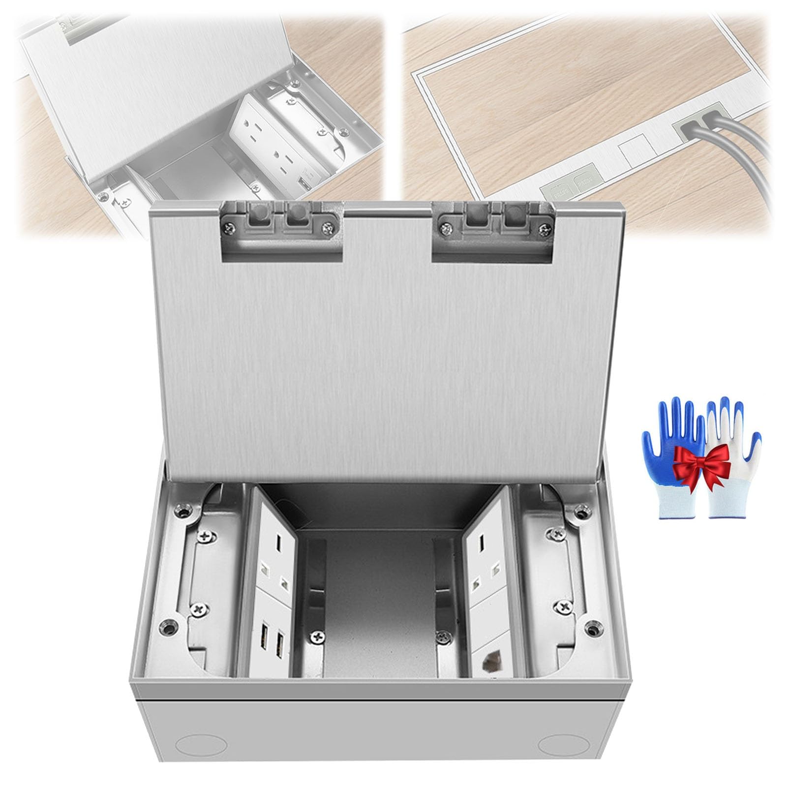 Gniazdo podłogowe do zabudowy, gniazdko elektryczne ze stali nierdzewnej ze standardem, RJ45, porty USB do domowego biura i sali konferencyjnej, łącznie 4 porty