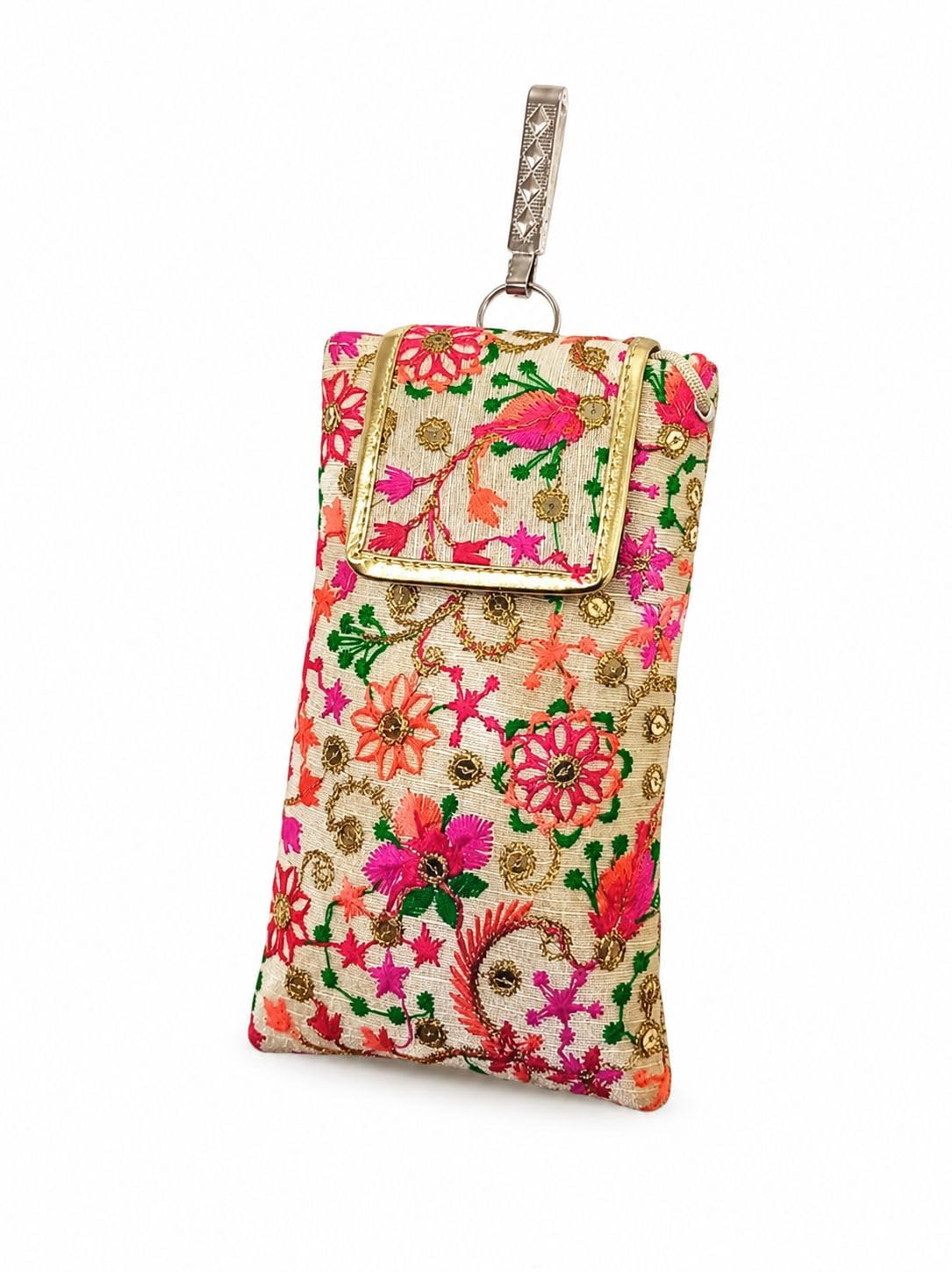 Ethnic Orange and Pink Embroidered Mobile Sling Potli/Pouch Purse with Waist Clip for Women/Girls-image-30