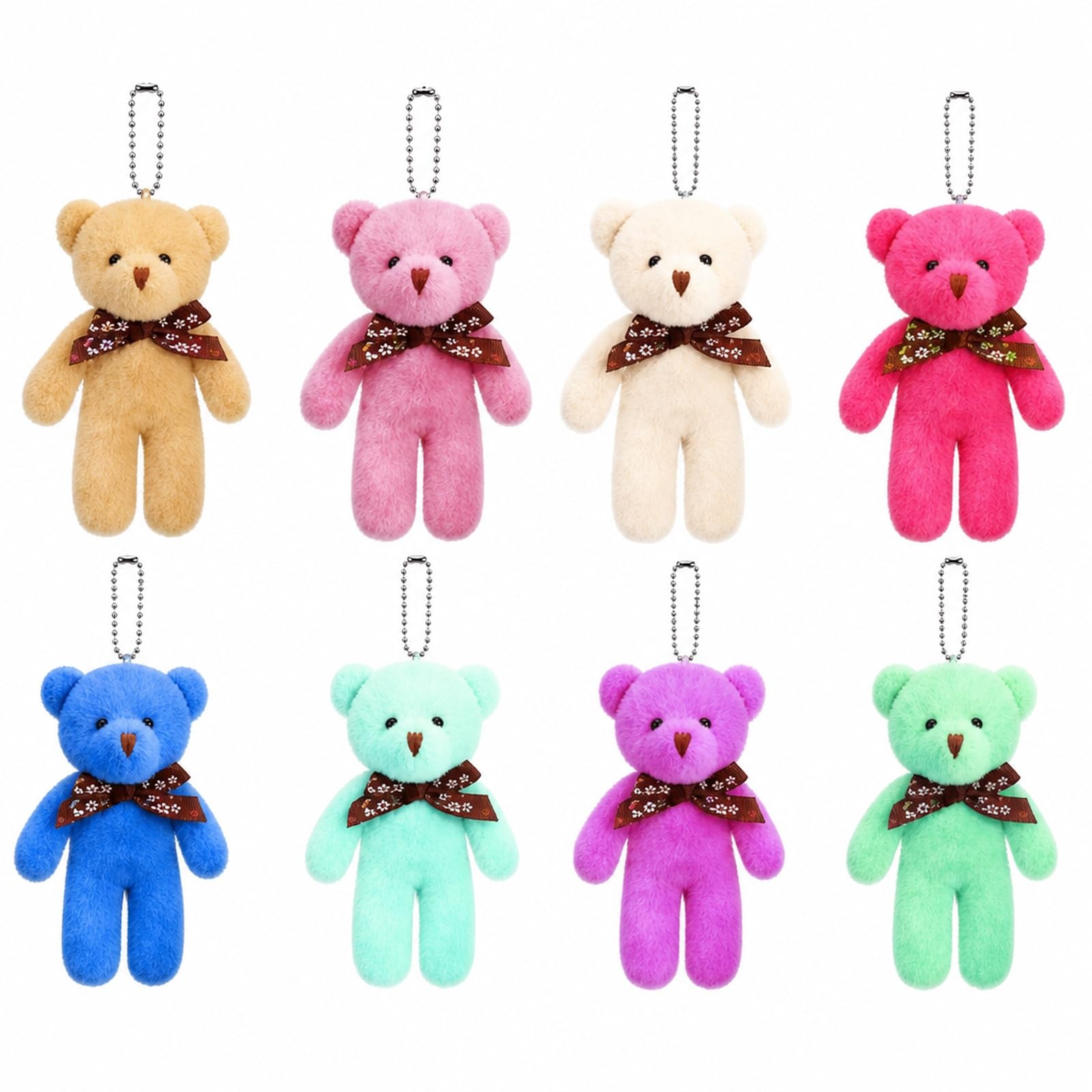 Poivgew 8 Mini Teddy Bears with Hanging Chains, Assorted Colours, 12 x 7 cm
