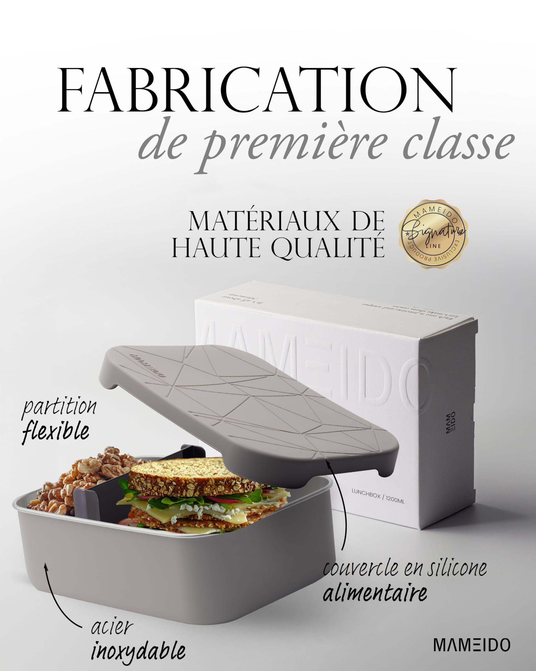 MAMEIDO Lunch box compartiments 1200 ml (Taupe Grey)