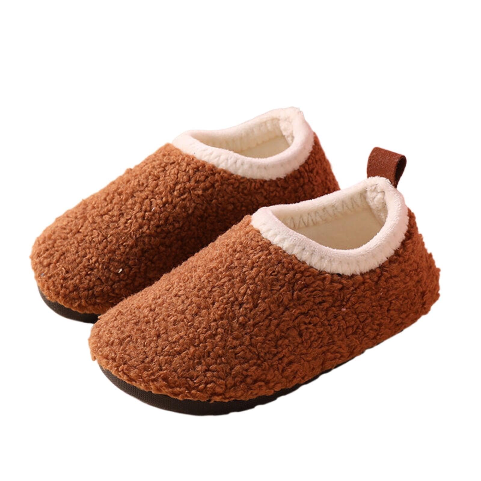 Kids Boys Girls Slippers House Booties Indoor Shoes Easy Fasten Non Slip Sole Slippers Girls Non Slip Shoes (Brown, 25)