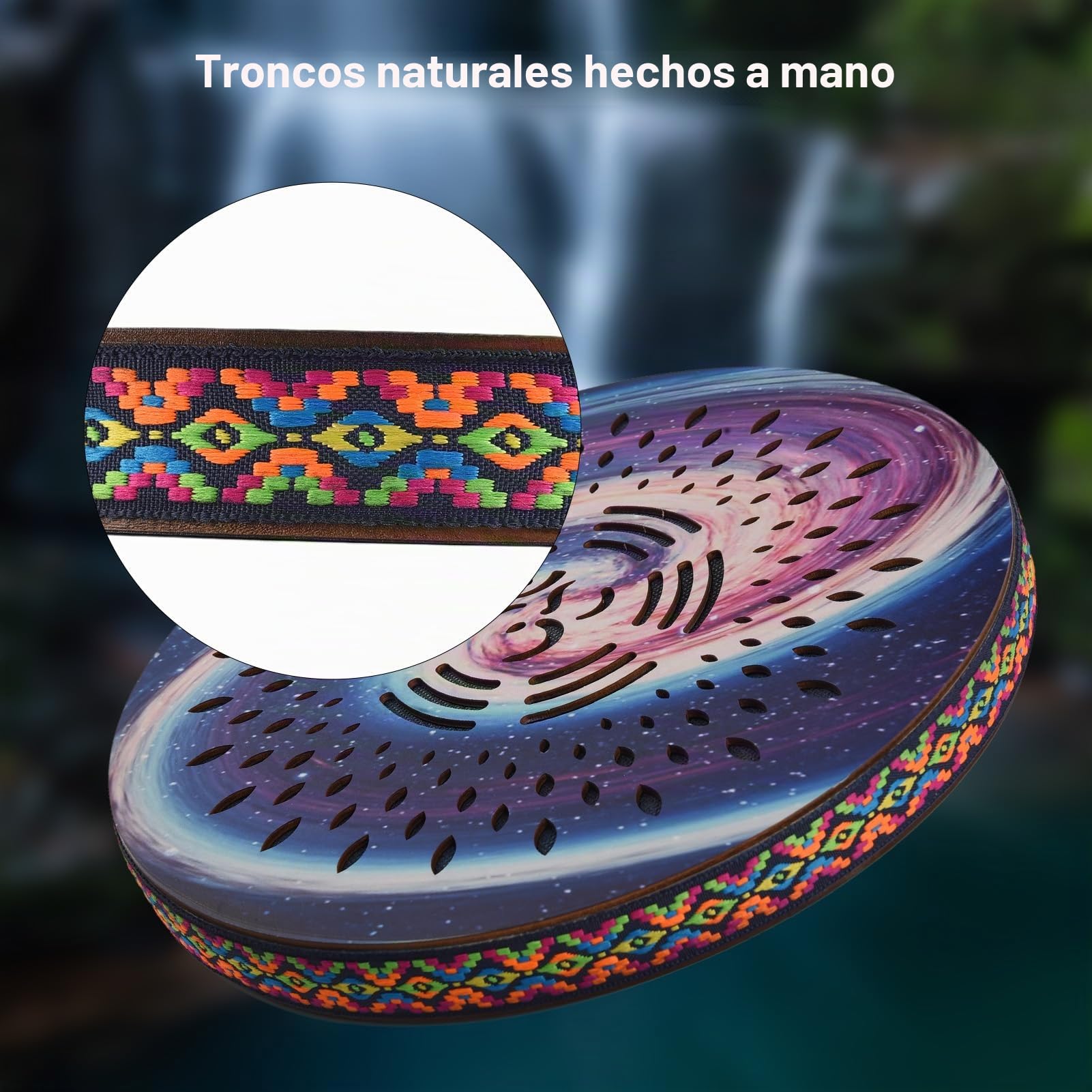 Btuty Tambor oceánico de 8 pulgadas, instrumento de percusión étnico, patrón de tambor pintado, tambor de madera de abedul, borde tejido, para suministros de fiesta en casa, música onomatopéica,