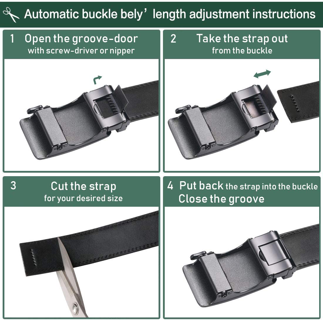 flintronic ® Cintura da Uomo in Pelle con Fibbia Automatica, Moda Cintura a Cricchetto 3.5cm * 130cm, con Portachiavi e Confezione Regalo