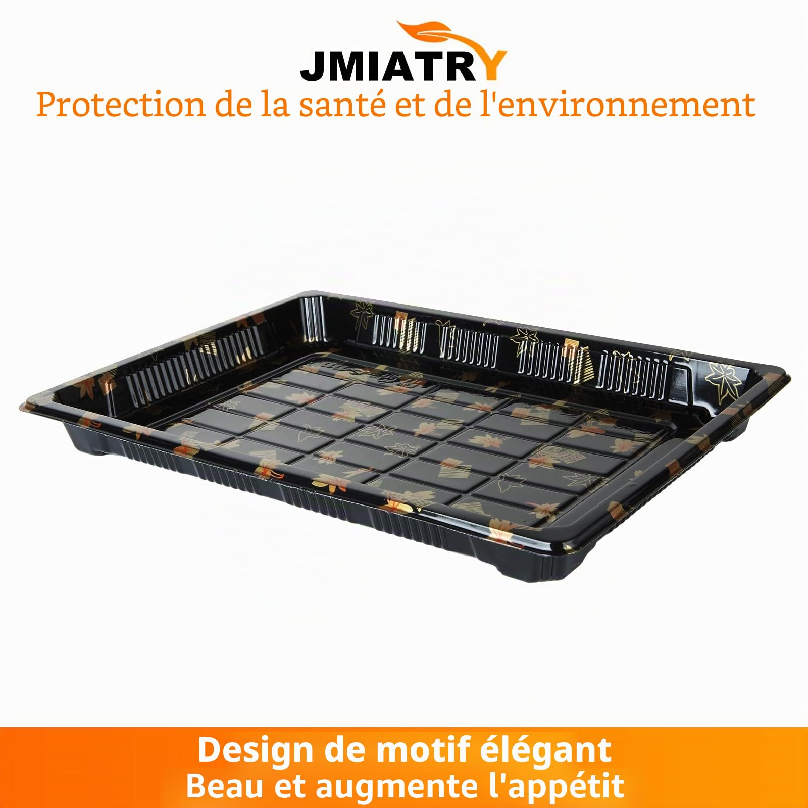 JMIATRY Lot de 25 plateaux réutilisables en plastique, couvercles inclus, 261 mm x 190 mm, friandises et sandwiches, récipients noirs pour fêtes et buffets