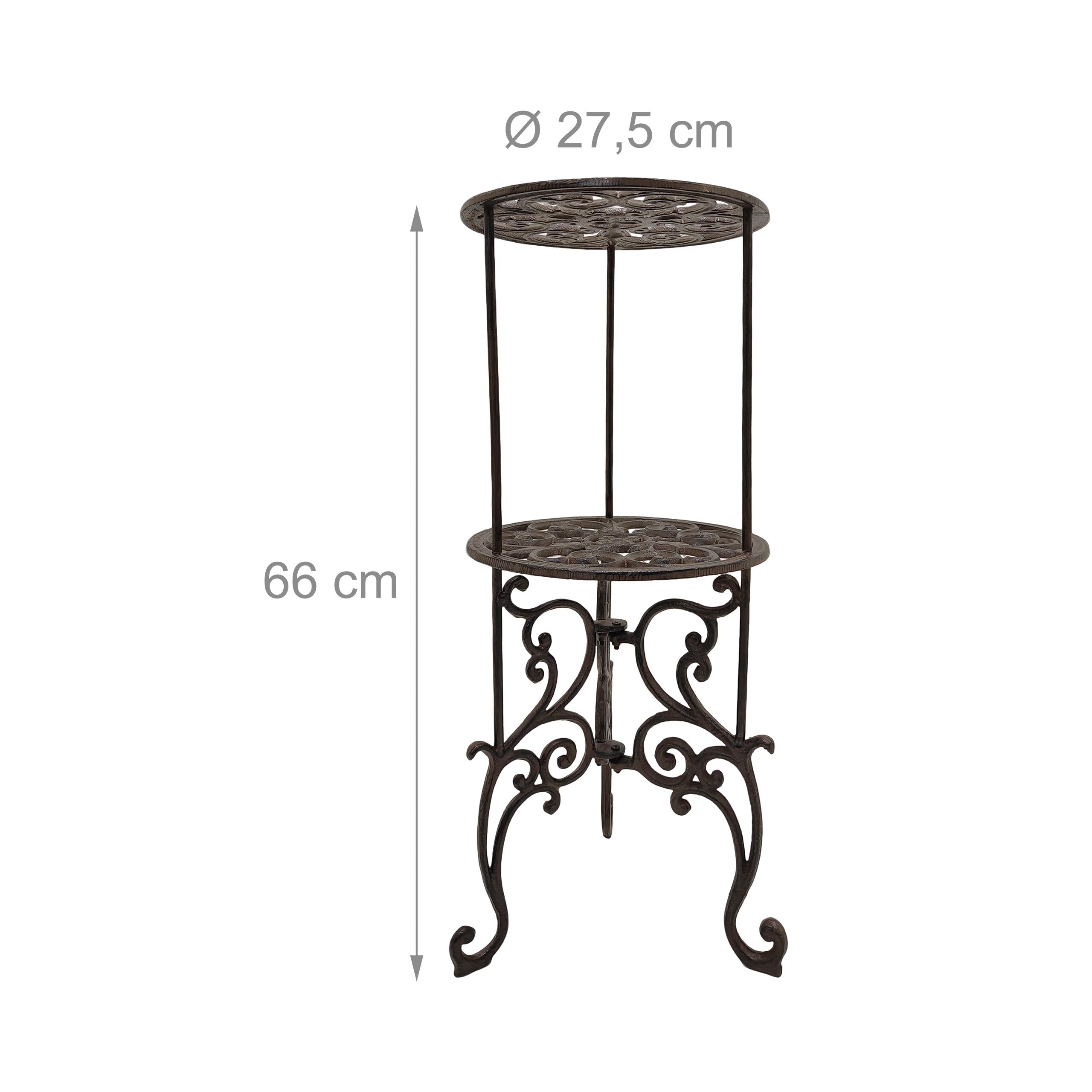 Relaxdays Pflanzenständer, Vintage, 2 Ablagen, Blumenstand Gusseisen, HxD: 66x27,5 cm, Pflanzenpodest Outdoor, braun