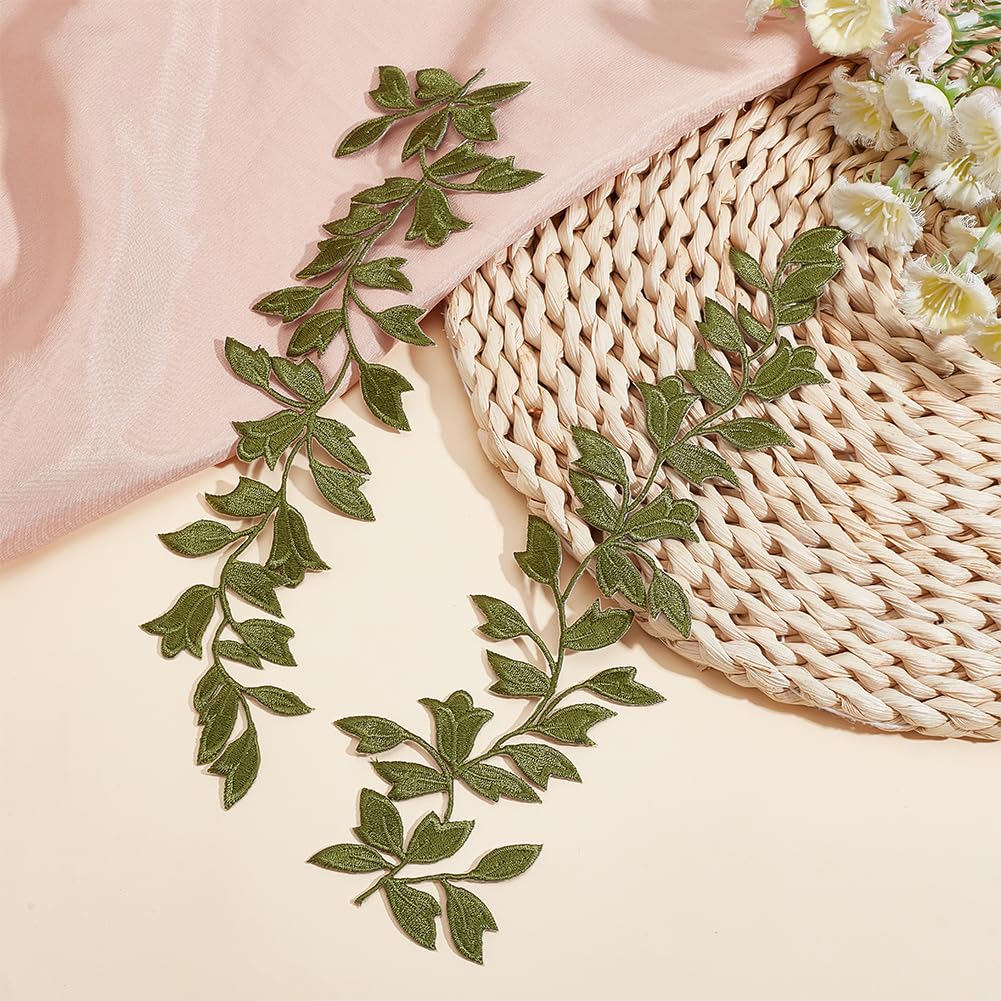 Leaves Vine Lace Applique Green Forest Lace Appliques Lace Motif Trims  Embroidery Sewing Patches For Craft Projects (1 Mirror Pair,Green, image size:1001x1001