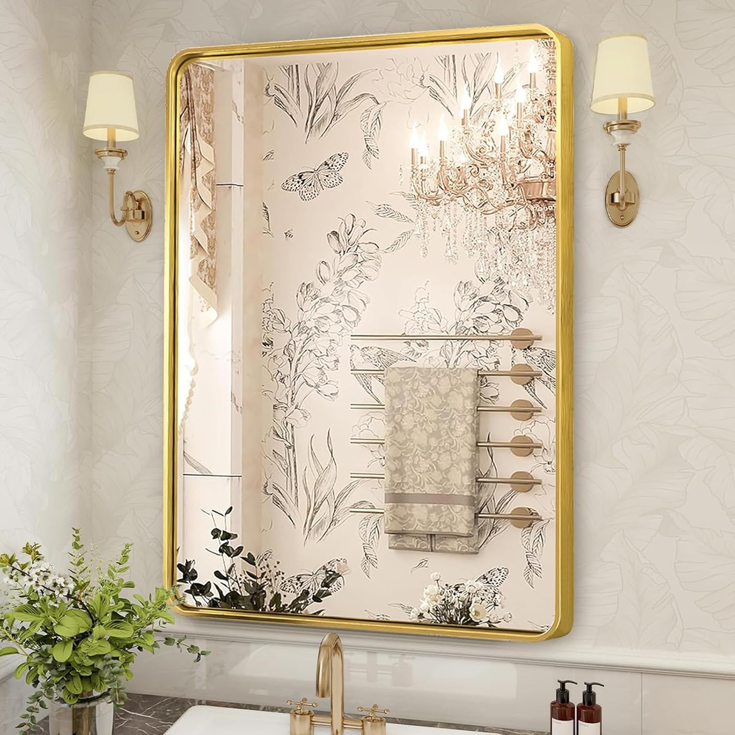 Gold Metal Framed Bathroom Mirror 12"x16",Vanity Mirror for