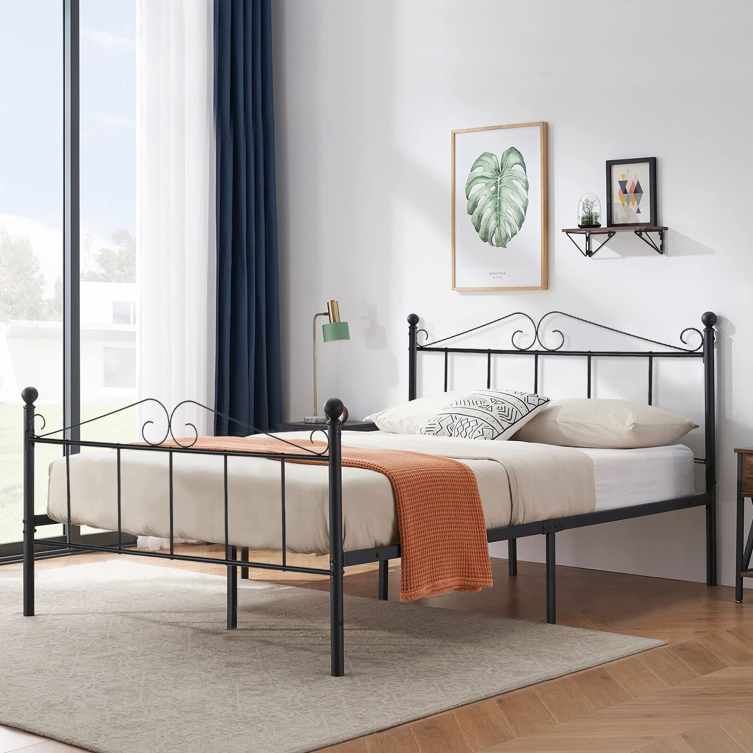 Metall-Doppelbett 135x190 Cm Mit Kopfteil – Schwarz, Massiver Stahlrahmen, Geräuschfrei, Bis 290 Kg Belastbar