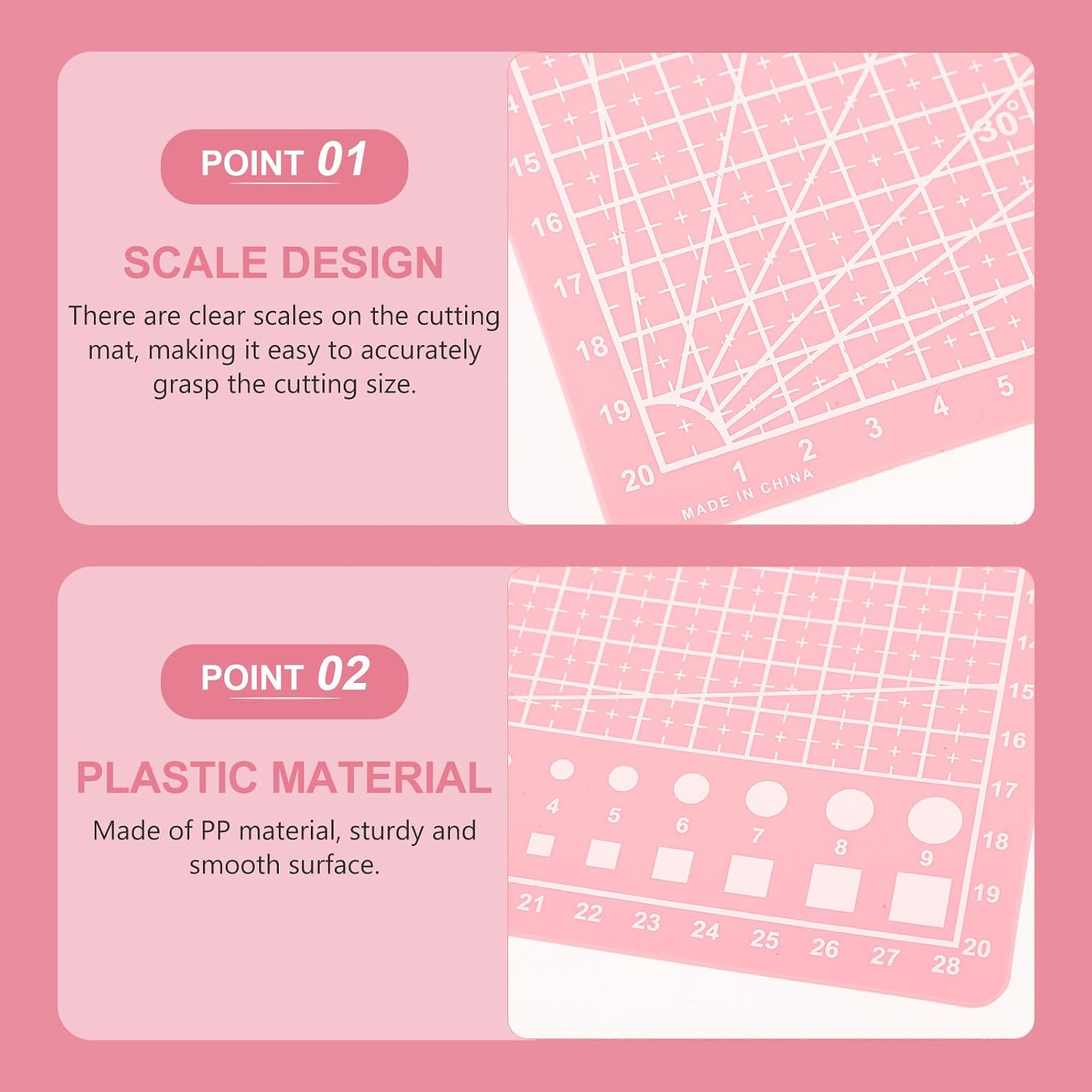 4pcs A4 Pink Cutting Mat - Sewing Board Cutter Board - Multi Purpose Self Healing Cutting Mat for Fabric Crafting Sewing Scrapbooking Quilting