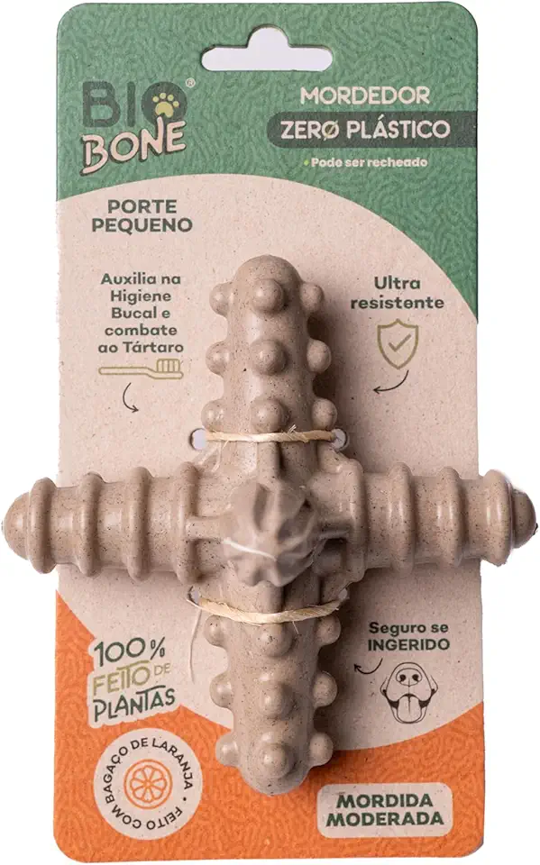Biobone Mordedor Natural Pequeno Asterisco para Cães feito com Bagaço de Laranja - Zero Plástico