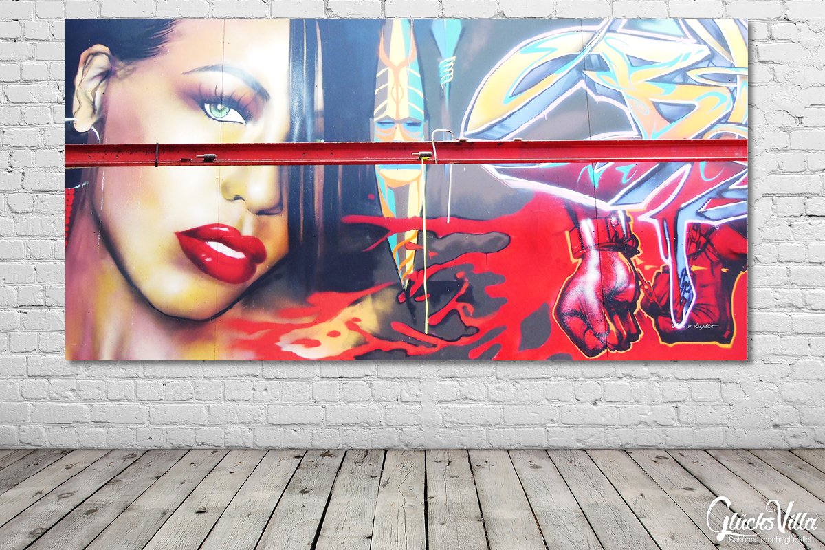 Glücksvilla - Graffiti 2 (Leinwand-Bild 2 cm, 160 x 80 cm) | div. Maße - aus DE - Kunstdruck Deko Wandbild quer - Paris Gemälde sprayen Kunst Mann Airbrush