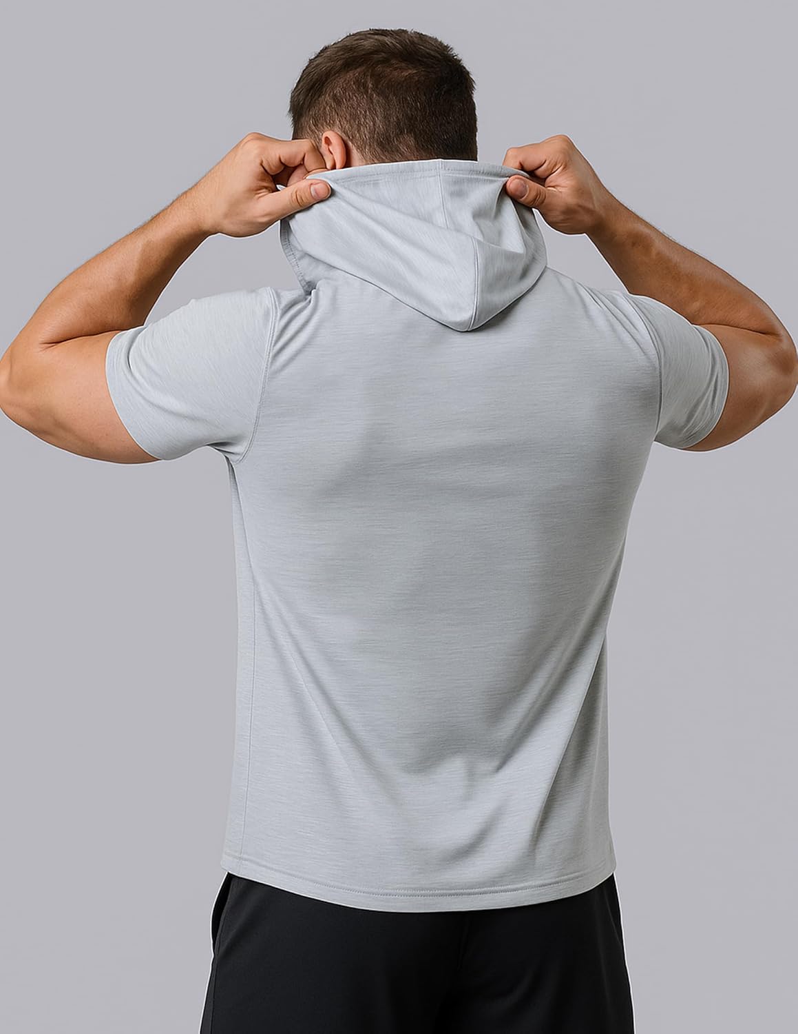 3 Pack: Men's Lightweight Short Sleeve Workout Hoodies, Athletic Dry Fit Hooded T Shirts for Gym Running - Image 5