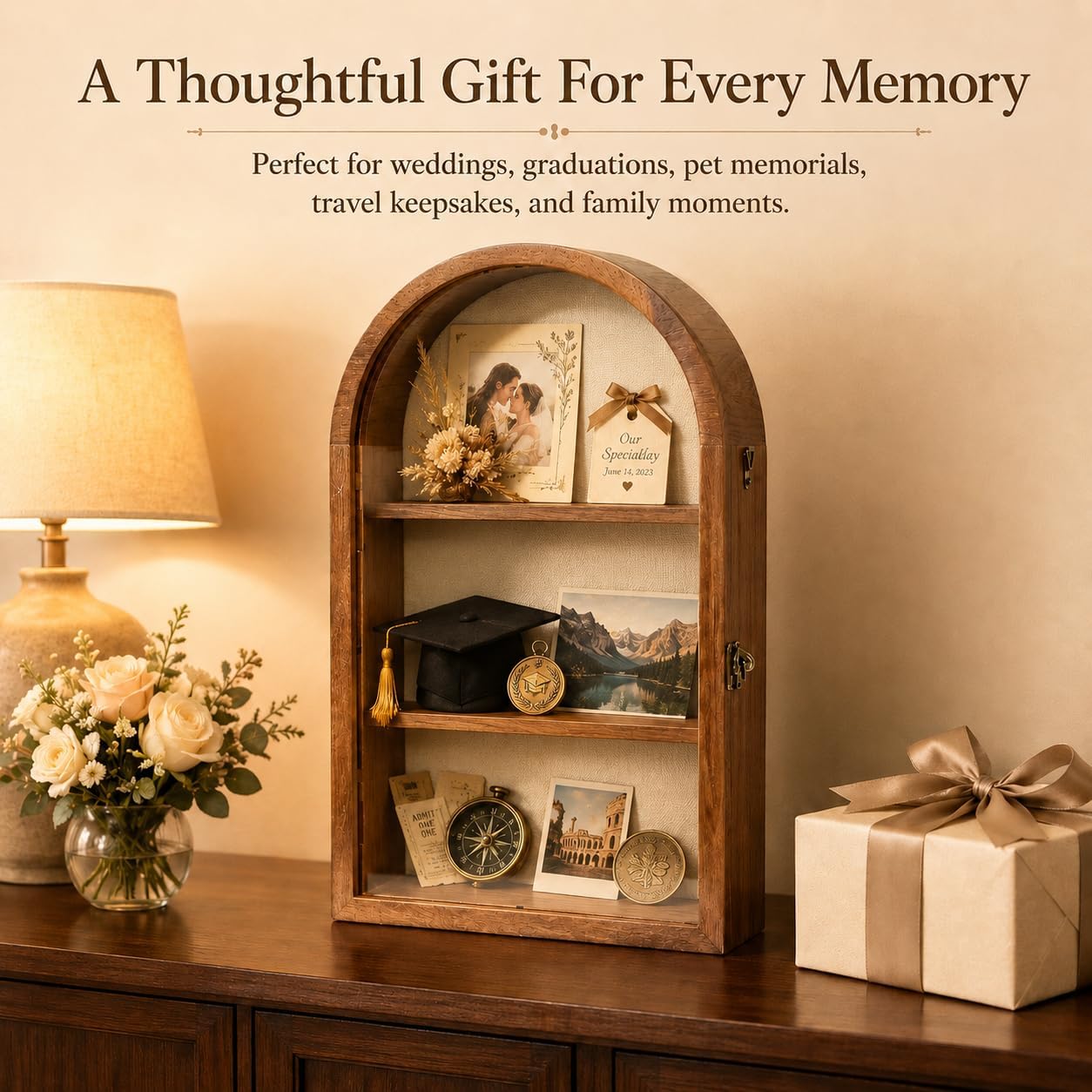 Shadow Box Frame 10x16 Large Shadow Boxes Display Cases with Removable Shelves, Linen Back & Acrylic Door, Memory Box for Medals, Photos, Wedding Bouquet, Keepsakes & Pet Memorials Walnut