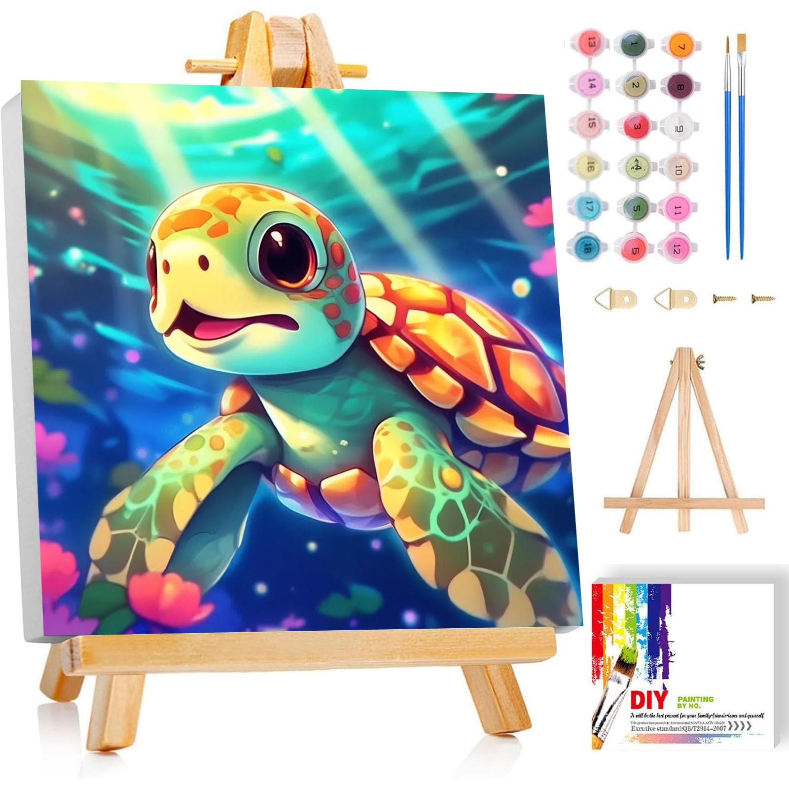 Gemozaic Sea Turtle Paint by Numbers Kit for Kids Ages 4-8-12, 8 x 8 INCH