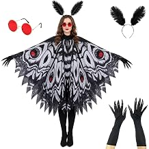 Yi-gog 4PCS Halloween Moth Wings Costume Set for Women Butterfly Wing Cape Cloak Mothman Outfit for Party Cosplay