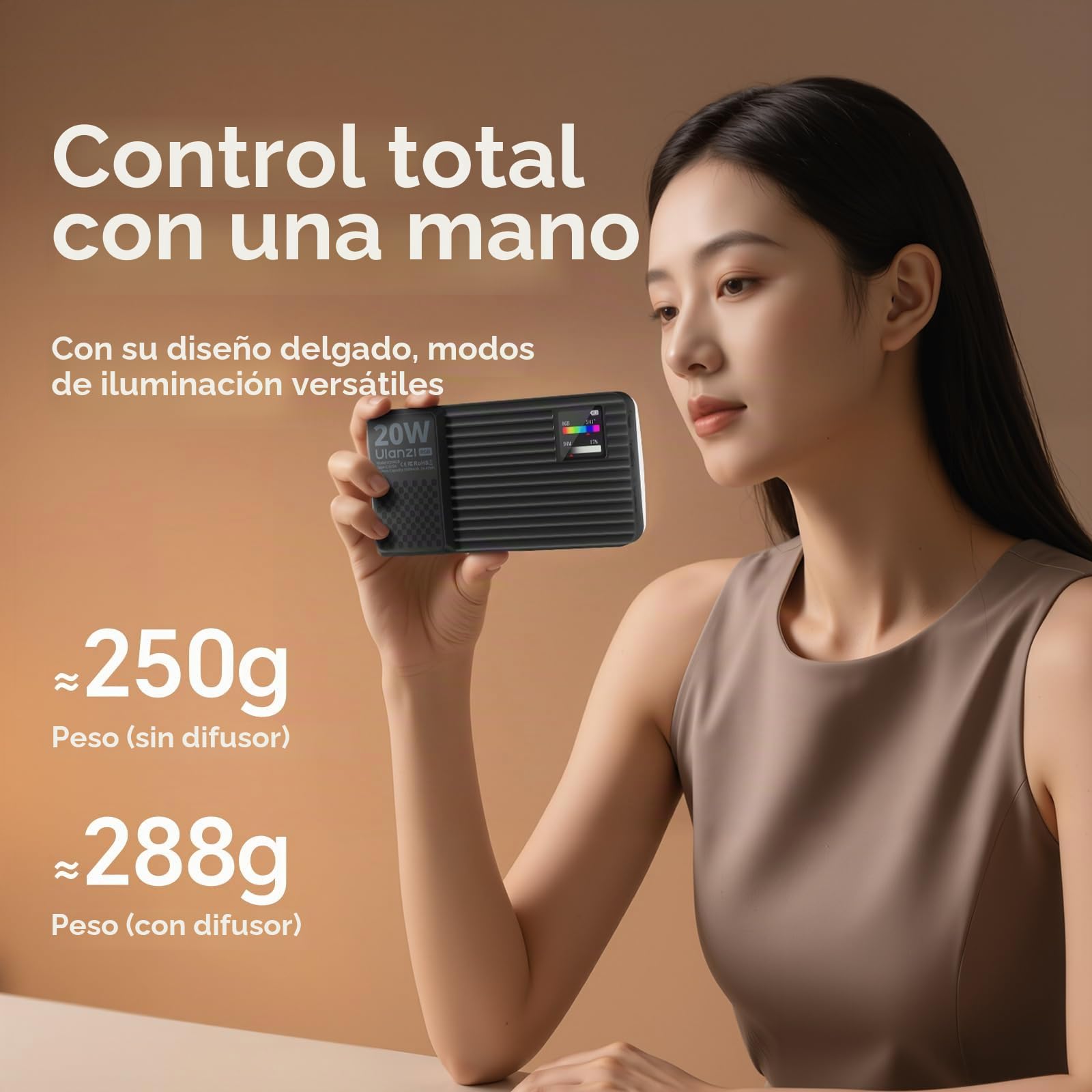 ULANZI Luz de video RGB K20, panel de luz LED portátil de 20 W, 0-360 a todo color, CRI 95+ 1800-9000K, iluminación de video recargable LED de 3300 mAh para vlogging, fotografía