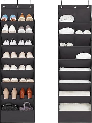 Paquete de 2 organizadores de zapatos con 6 bolsillos extra grandes y 4 bolsillos grandes, estante de almacenamiento resistente sobre la puerta,