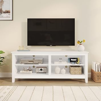 Panana TV Stand, Classic 4 Cubby TV Stand for 60 inch TV, Entertainment Center Media Television Stand for Living Room Bedroom White, 55 inch