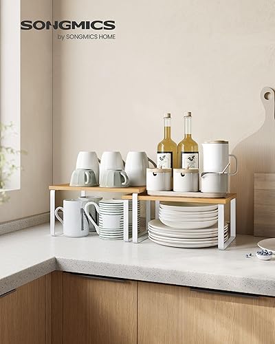 Vista 96 de SONGMICS Estante organizador de gabinete, juego de 2 estantes de encimera de cocina, almacenamiento de cocina, estante de especias, apilable, Blanco