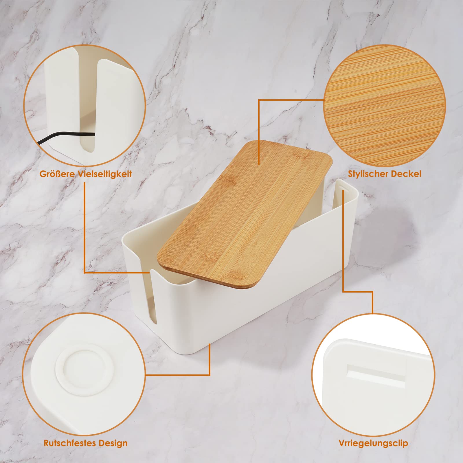 Caja Organizadora De Cables ABS Con Tapa De Madera - 29.5x11x11.4 Cm, Gestión Y Almacenamiento De Cables Para Hogar Y Oficina