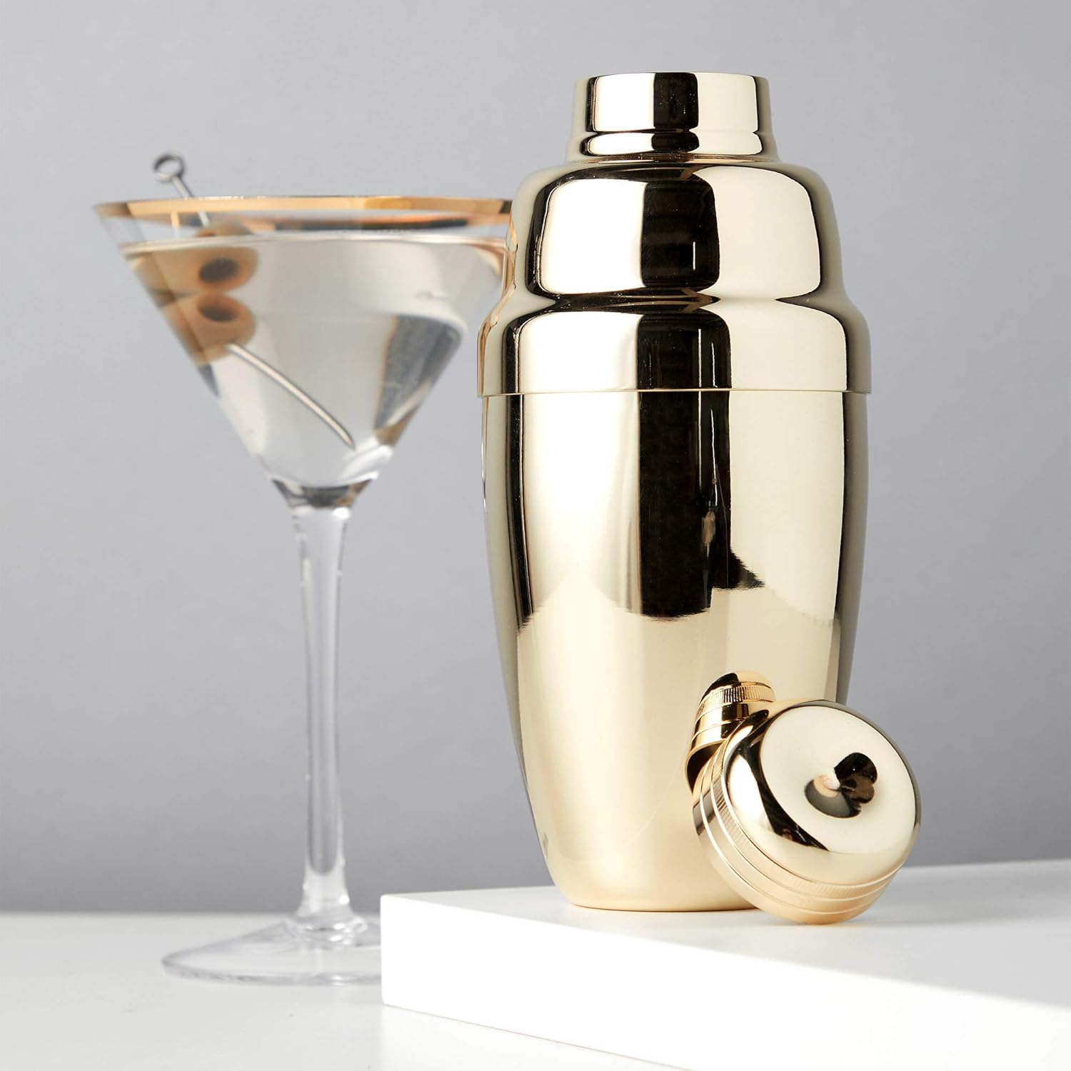 Viski Gold Heavyweight Cocktail Shaker, Stainless Steel Drink Mixer, with Bar Strainer, Professional Shaker for Martini and Margarita, Gold Polished Finish, 16.5 oz