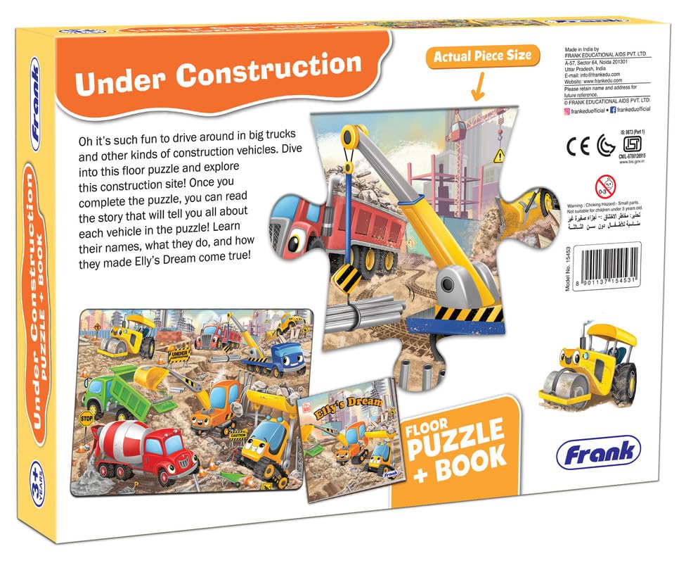 Image of Frank Under Construction Puzzle & Book | Fun & Educational 15-Piece Floor Puzzle with 'Elly's Dream' Storybook for Kids 3+ Years | Interactive Learning Toy for Fine Motor Skills & Early Development