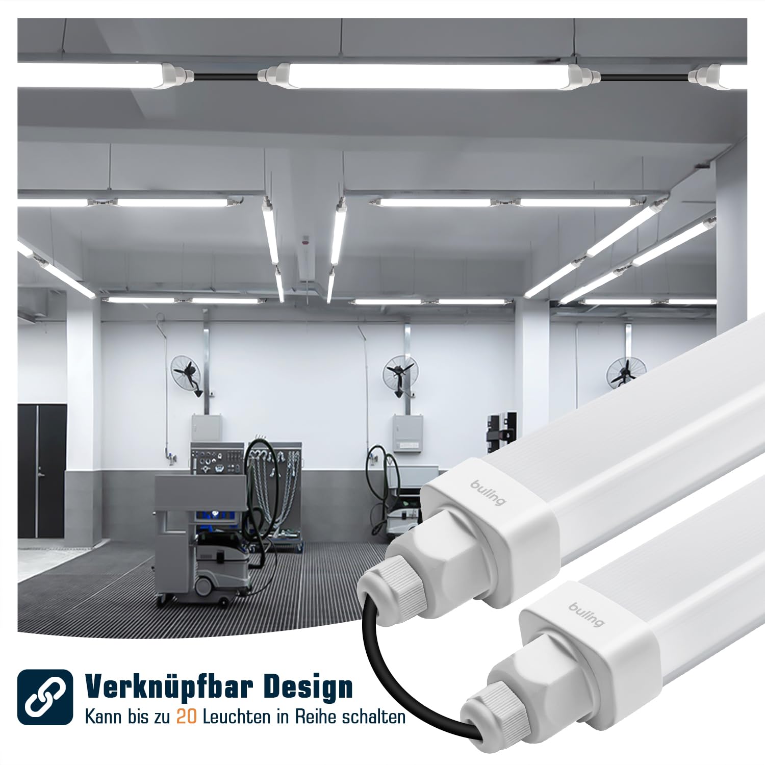 buling Neon LED 60CM 18W 1800LM 4000K Blanc Neutre Lampe Garage, IP65 Imperméable Reglette LED Tube pour Exterieur Intérieur Atelier,Cave,Bureau,Grand Magasin,Couloir